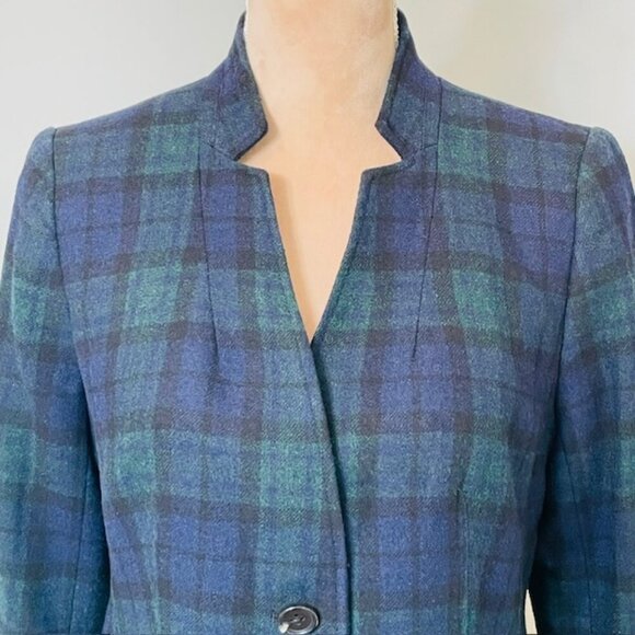 Talbots Black Watch Tartan Plaid Classic Blazer Jacket Navy Green Wool Blend 8 P - Picture 2 of 6